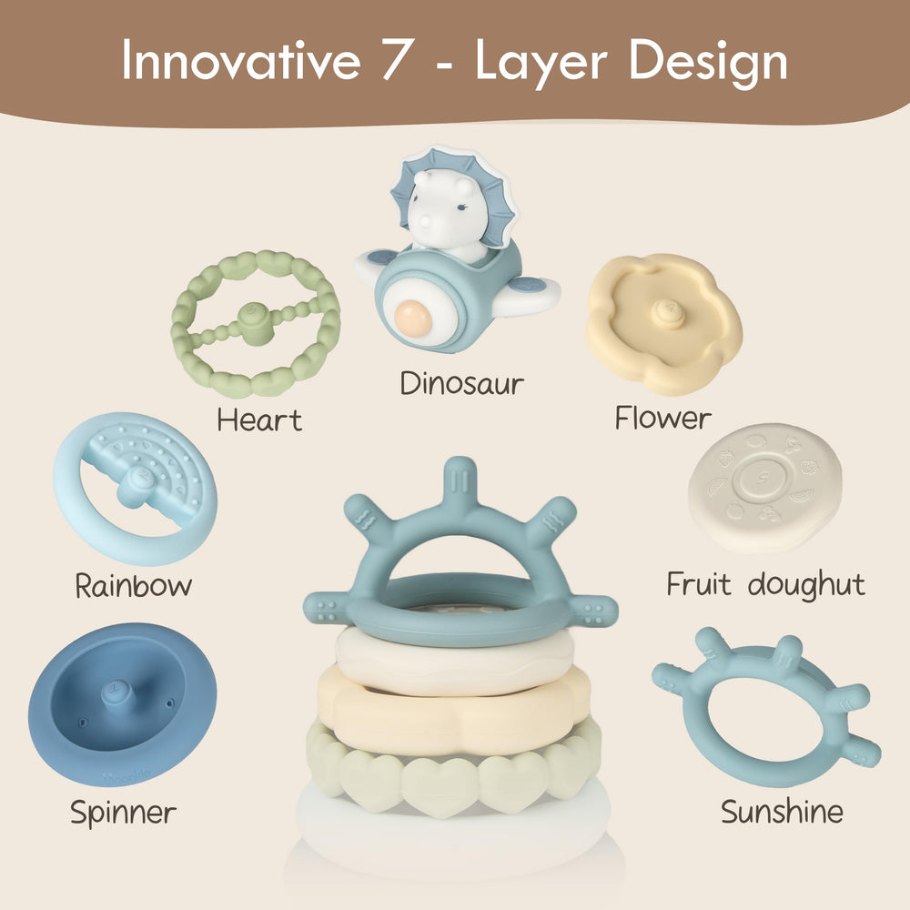 Moonkie Montessori-inspired learning through color, texture, and stacking.