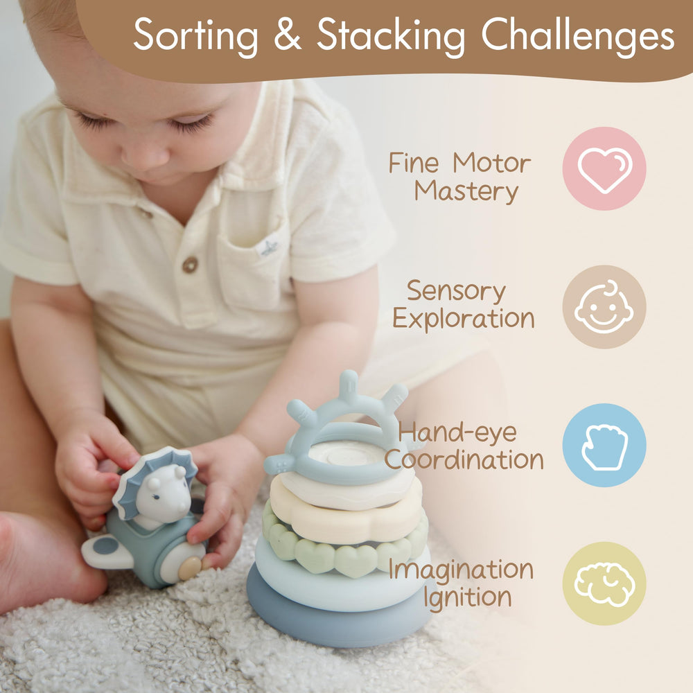 Moonkie pastel-rings closeup highlighting color recognition and stacking practice.