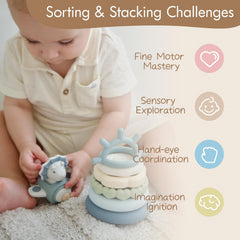 Moonkie pastel-rings closeup highlighting color recognition and stacking practice.