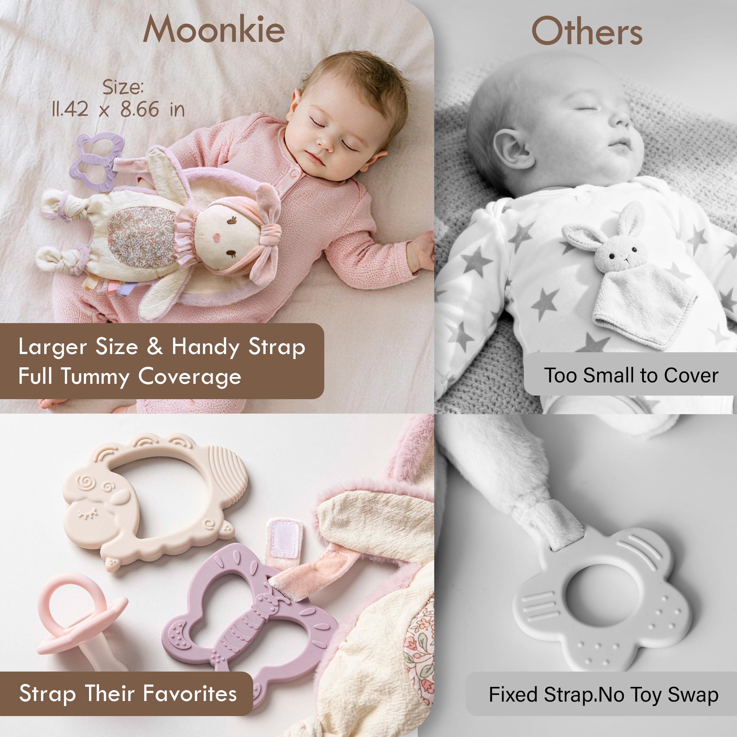 Moonkie removable teether in BPA-free silicone is easy to swap.