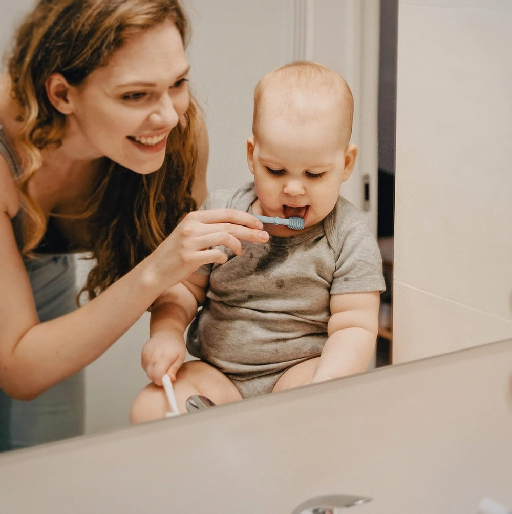 Moonkie baby oral care set fits comfortably in tiny mouths.