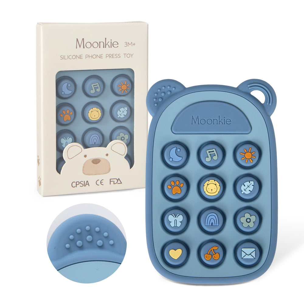 Moonkie teether front icon grid promotes visual recognition during play