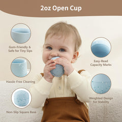 Moonkie soft silicone spout close-up demonstrates gentle sip for delicate gums.