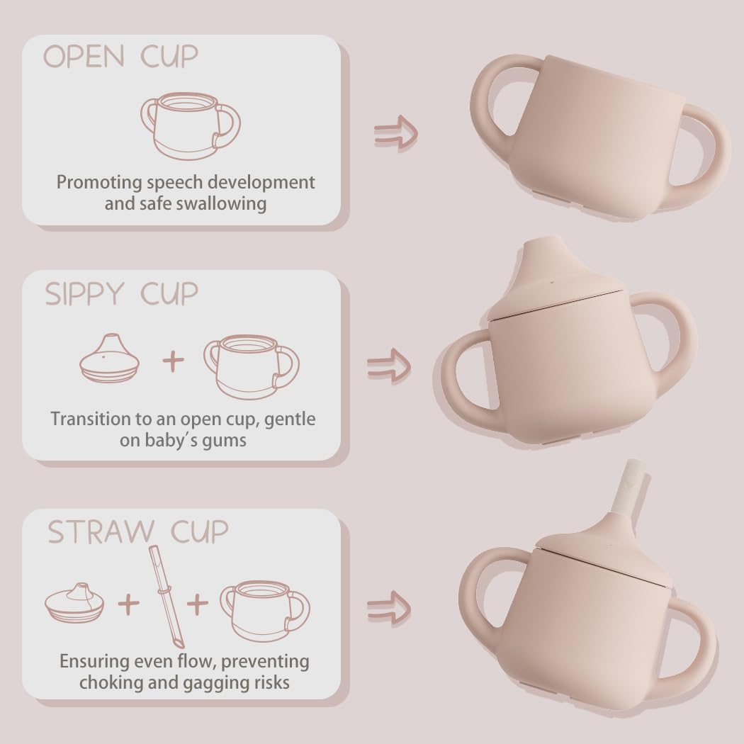 Moonkie soft silicone spout provides gentle sipping during teething.