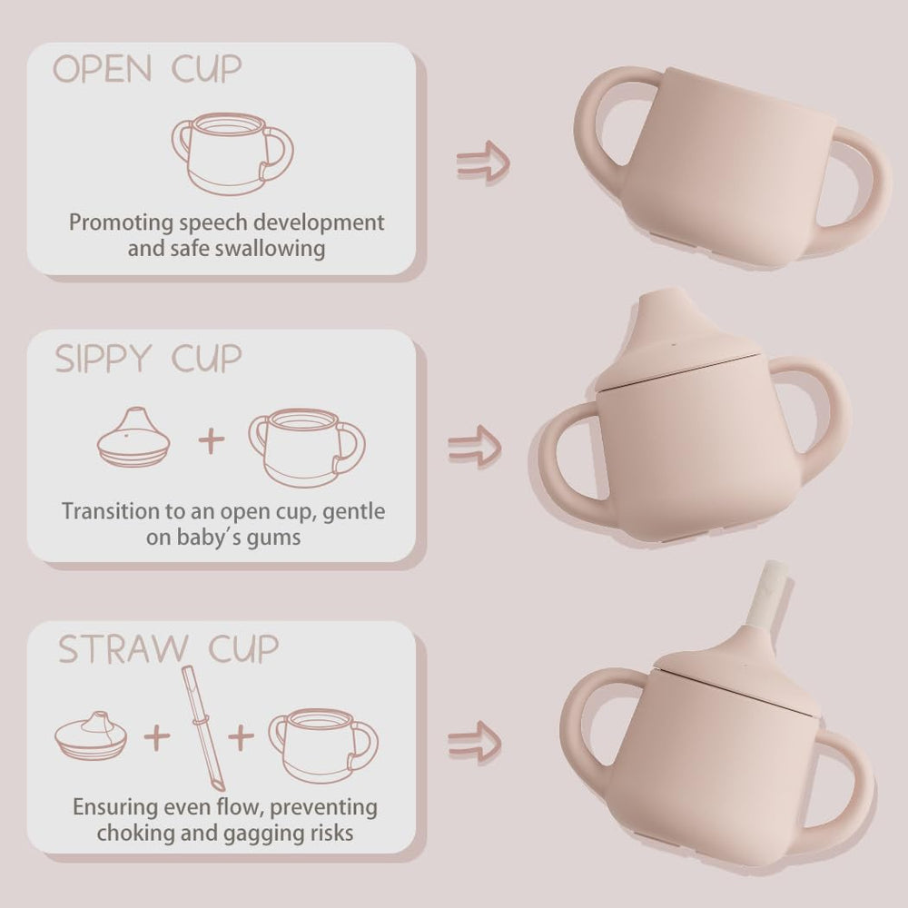 Moonkie soft silicone spout provides gentle sipping during teething.