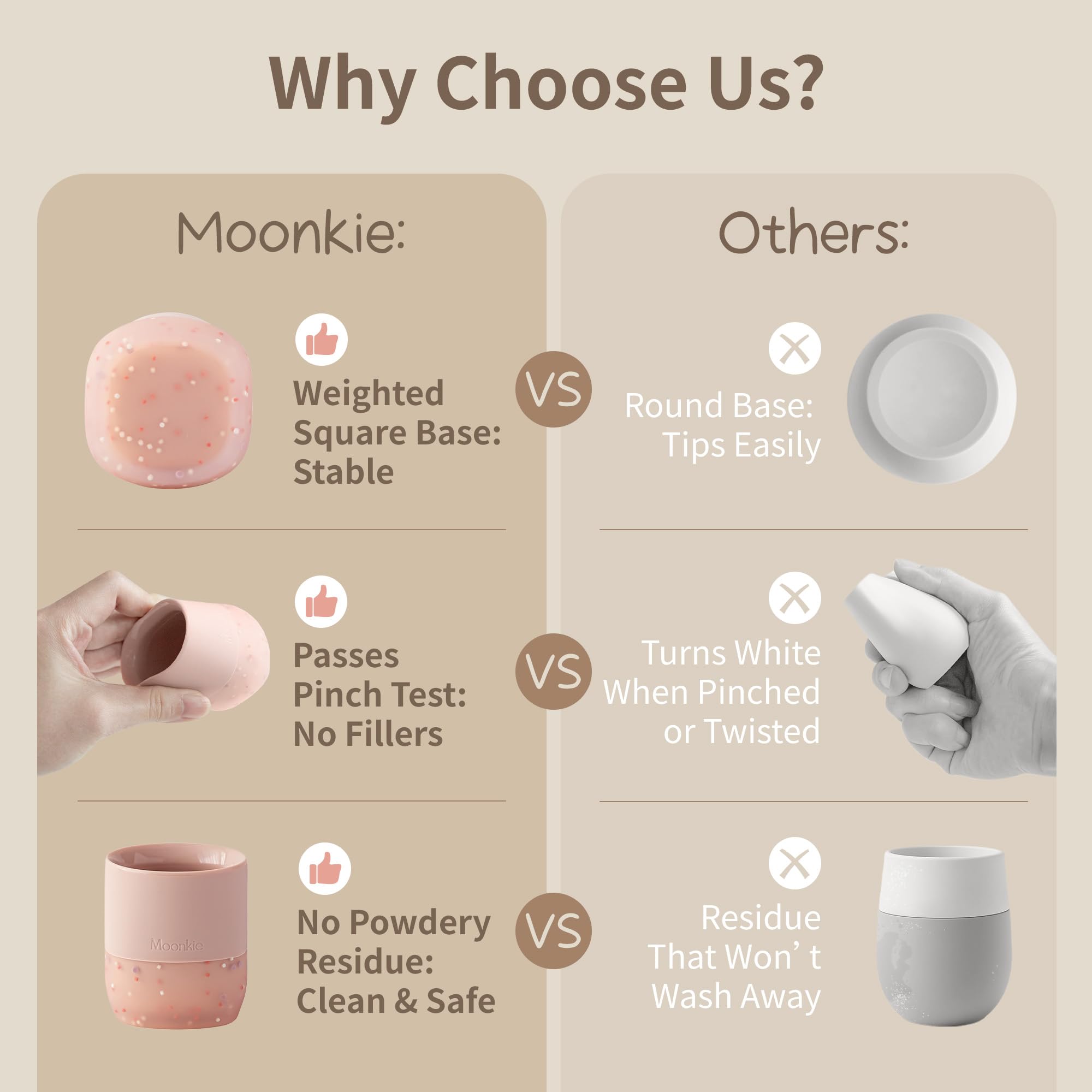 Moonkie spill-reduction mealtime design helps little learners stay clean.