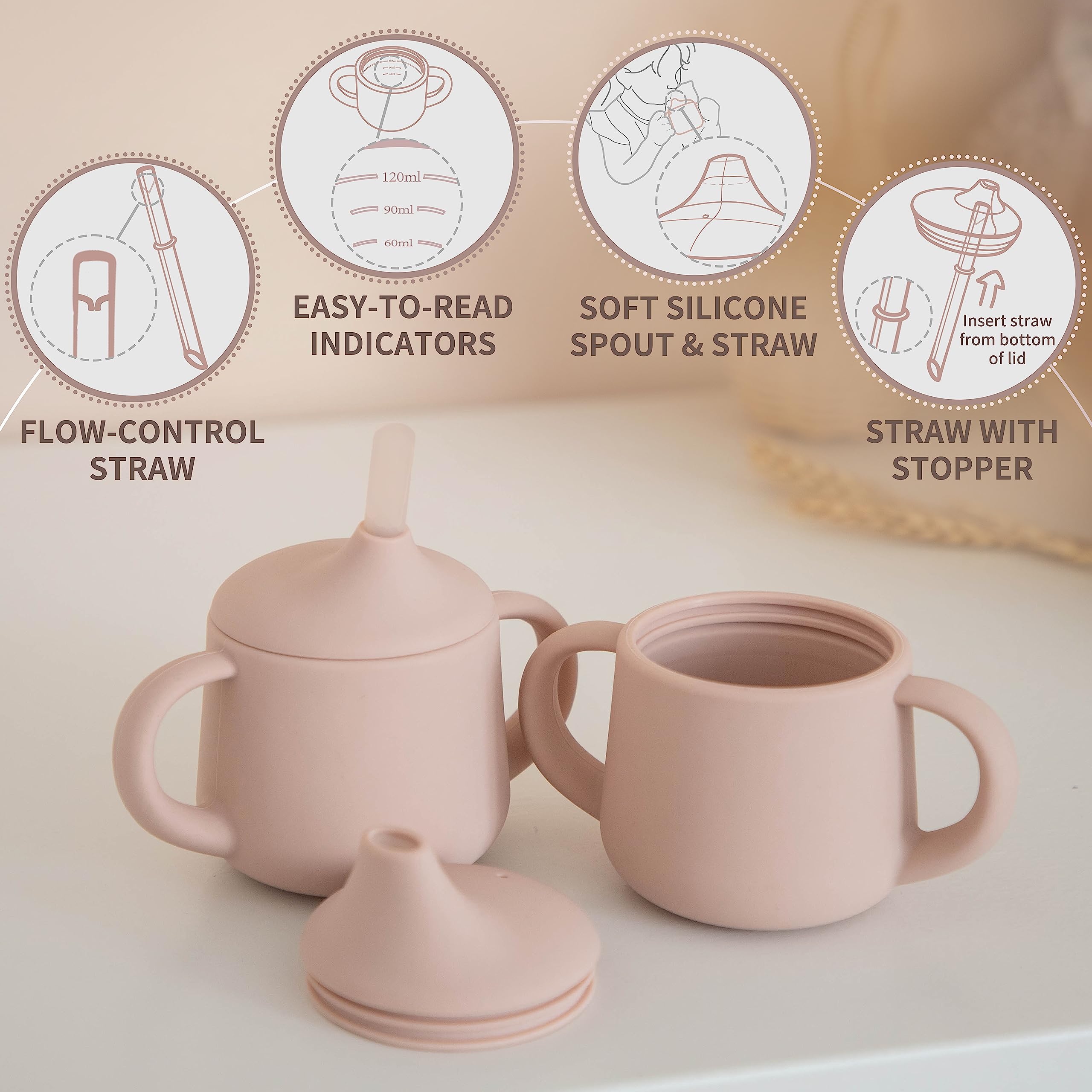 Moonkie three-in-one cup offers sippy, straw, and open cup options.