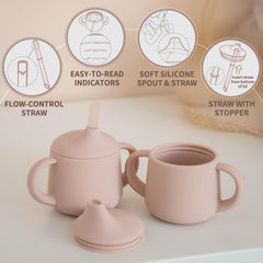 Moonkie three-in-one cup offers sippy, straw, and open cup options.