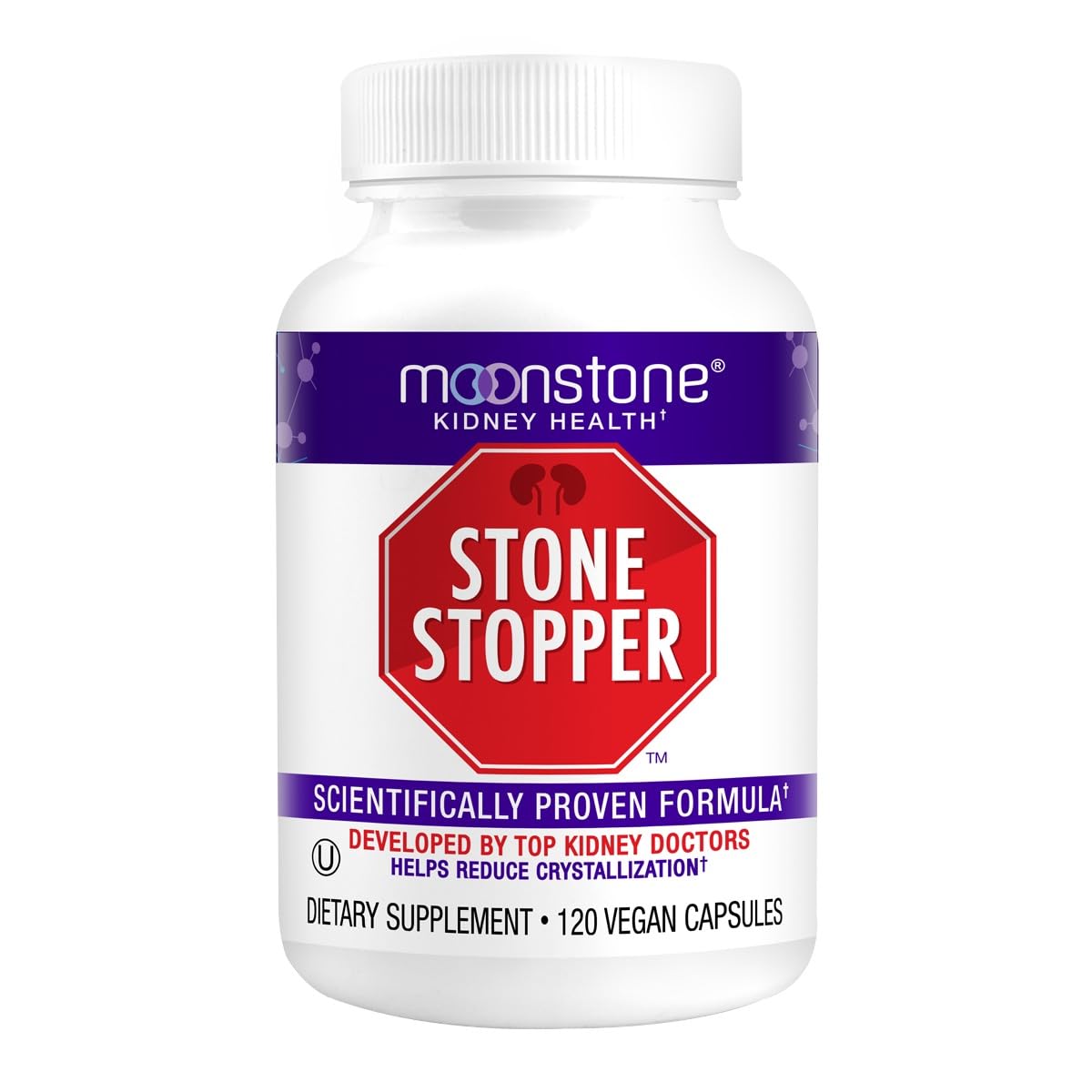 Moonstone Stone Stopper bottle with capsules for kidney health support