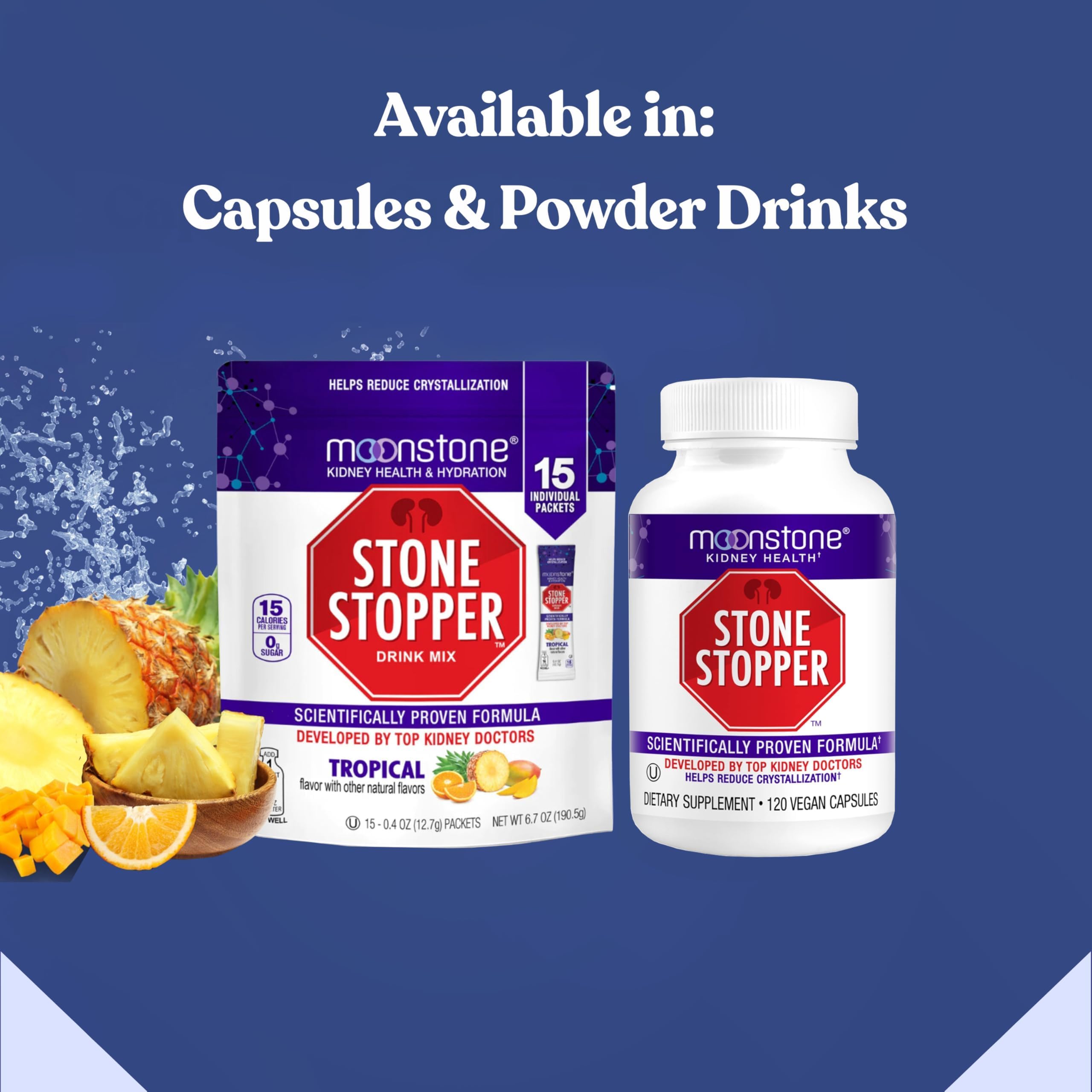 Moonstone Stone Stopper user taking capsule with water