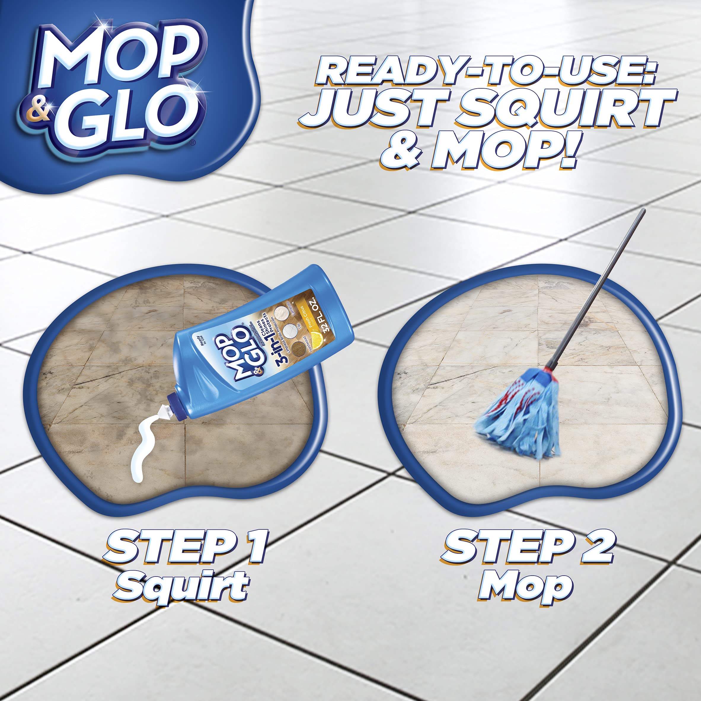 Mop & Glo label close-up highlighting Shine-Lock protection.