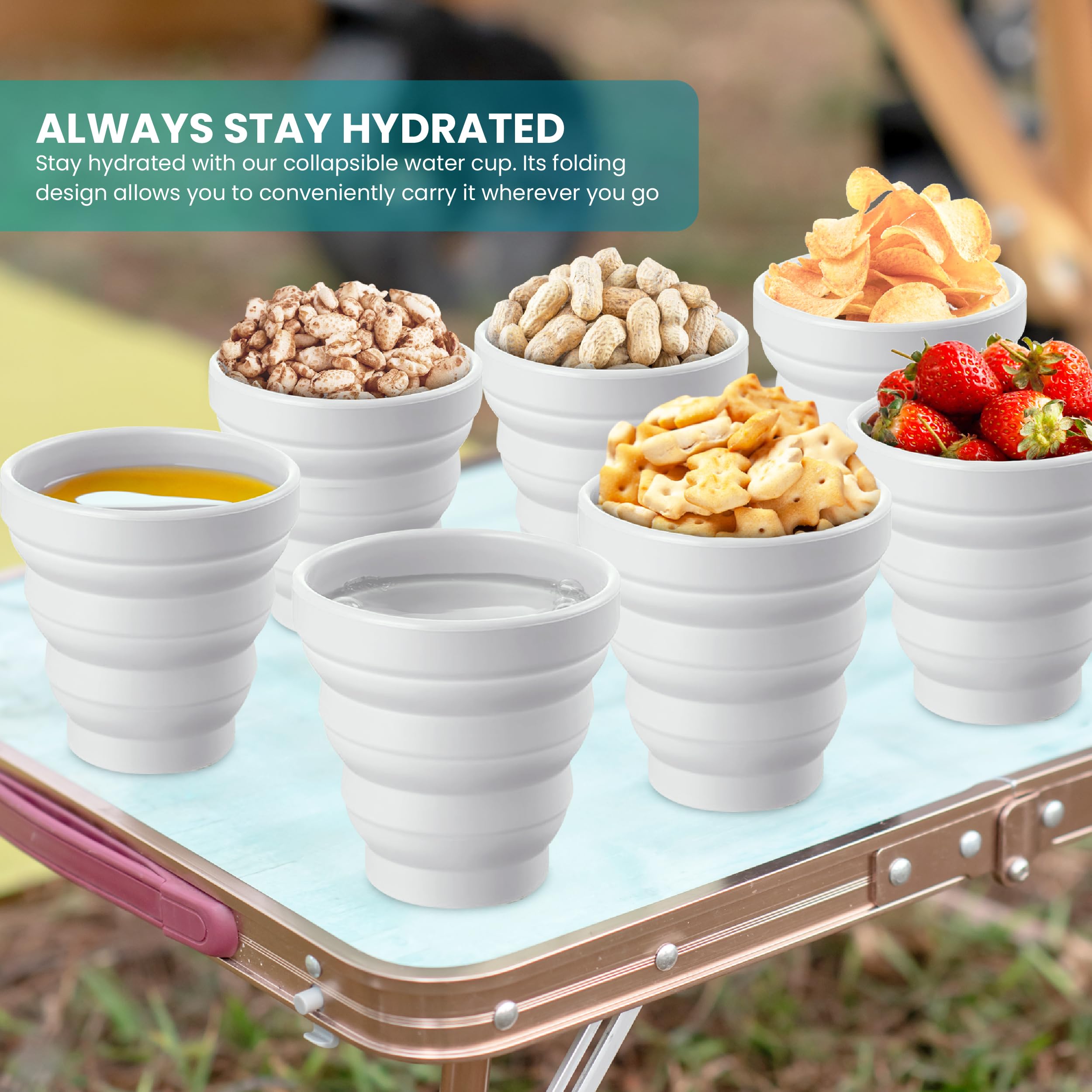 MORALZA 200ml collapsible cup in use, lightweight and durable for picnics and daily use.