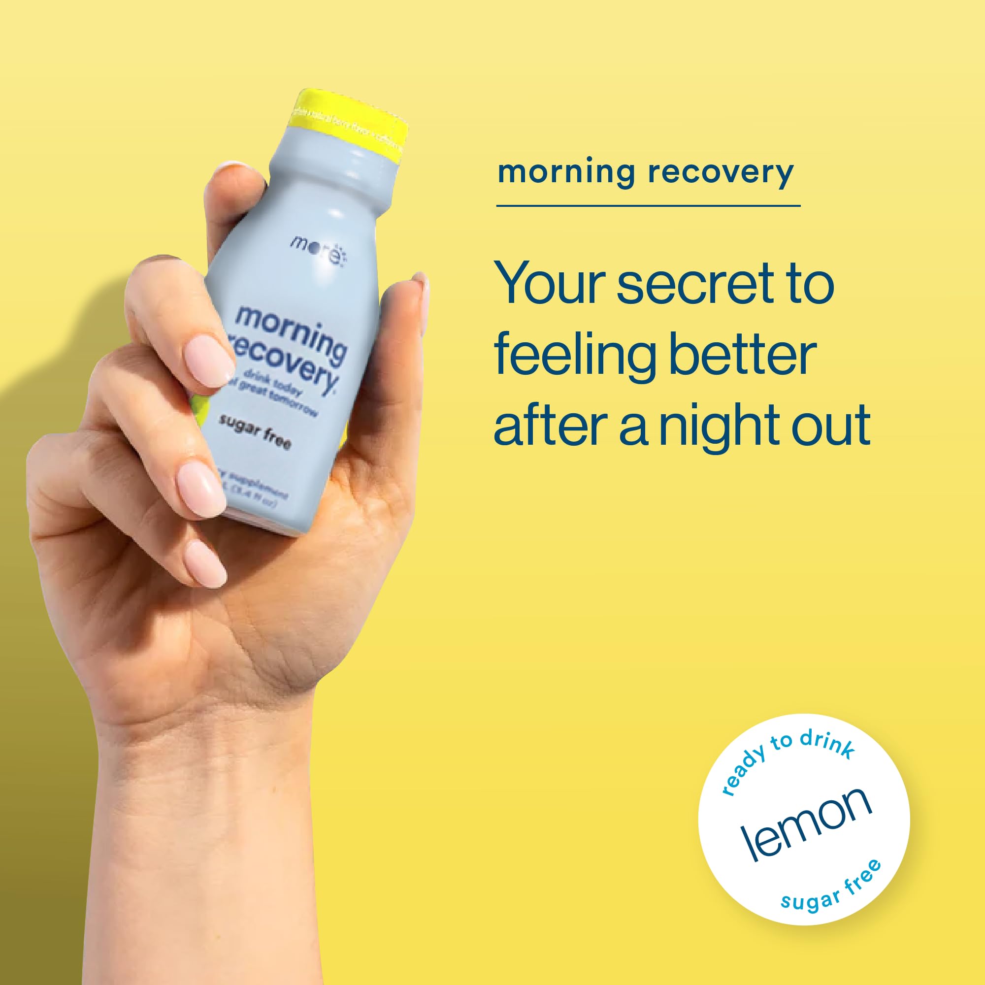 More Labs Morning Recovery bottle pour demonstrates easy hydration after drinking