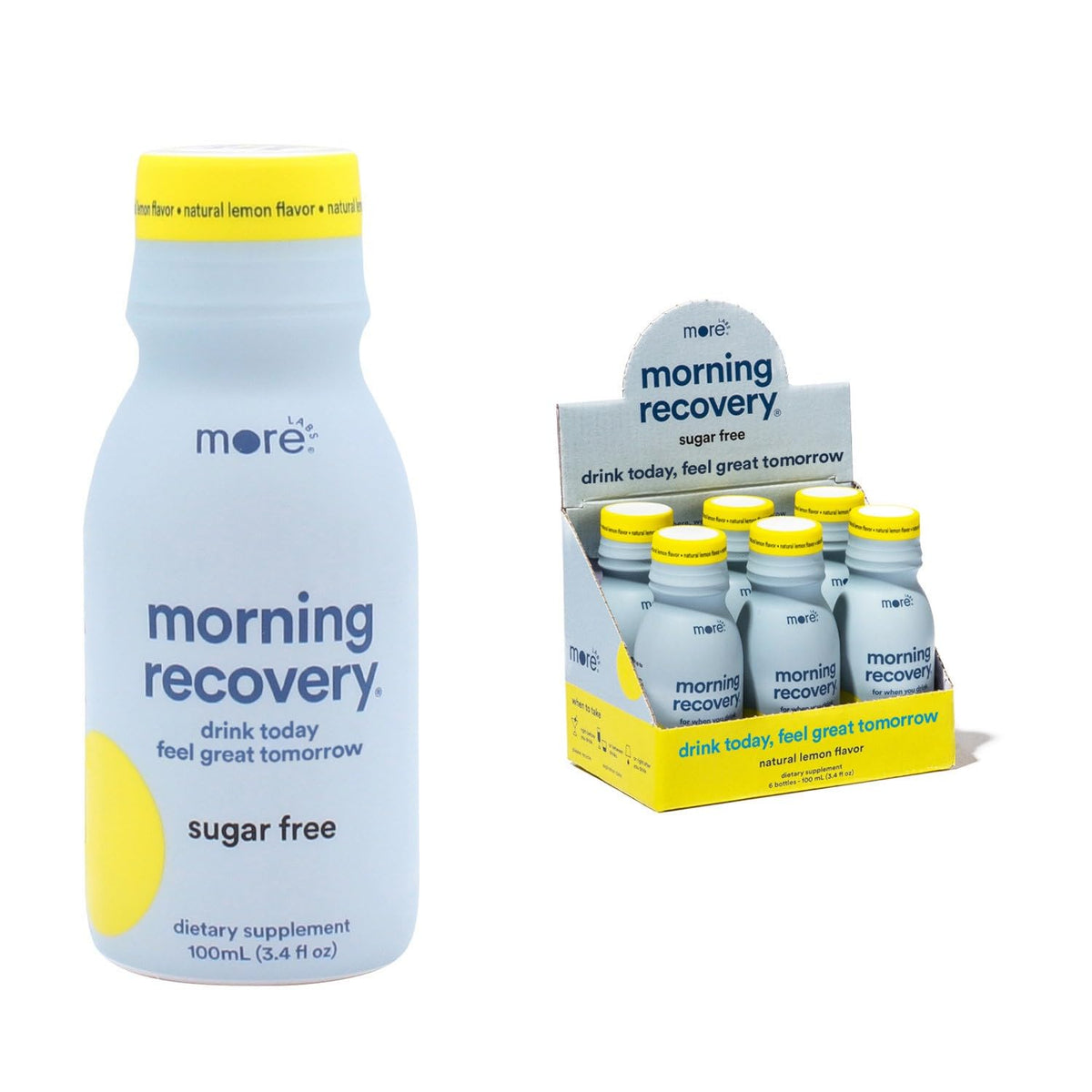More Labs Morning Recovery electrolyte bottle highlighting rehydration focus after drinking