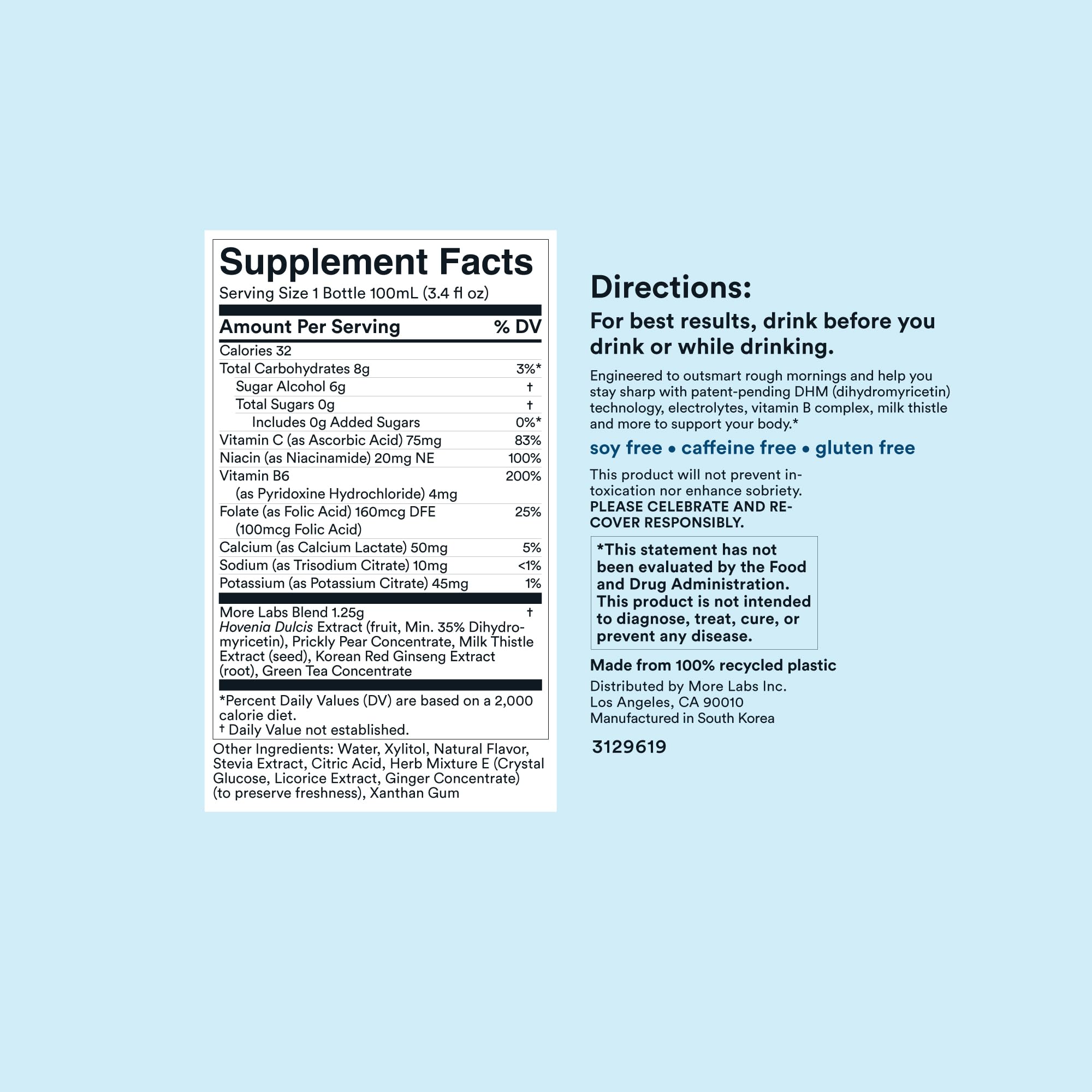 More Labs Morning Recovery vegan gluten free emblem on label
