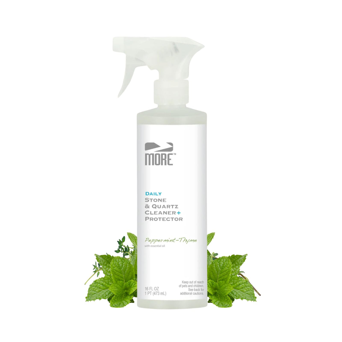 MORE Stone & Quartz Cleaner + Protector bottle ready for daily countertop use