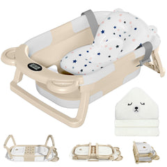 MoreFeel collapsible baby bathtub folded for compact storage