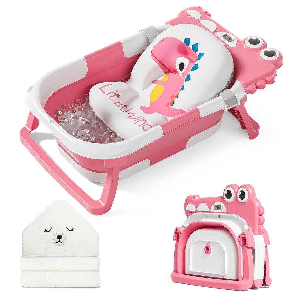 MoreFeel collapsible baby bathtub folded for compact storage.