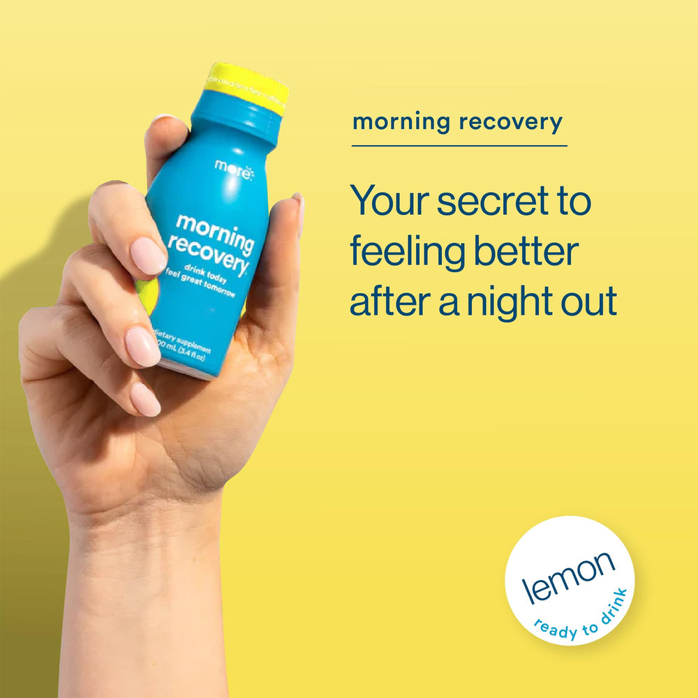 More Labs Morning Recovery being poured to show on-the-go hydration.