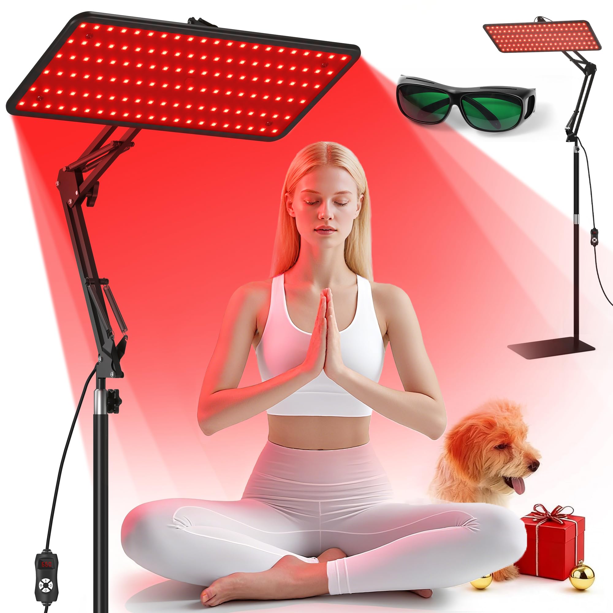 Morfone red light panel focused on the face for a soothing skin routine.