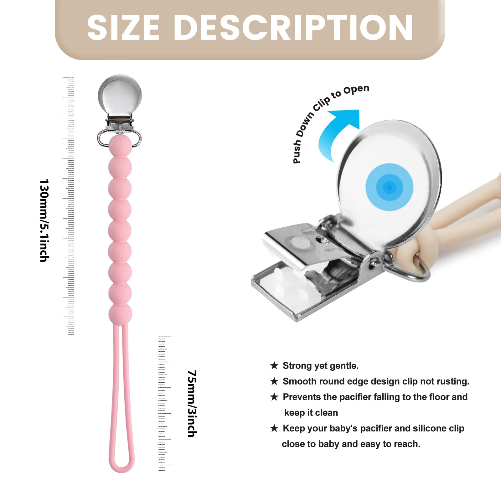 MORIBOX pacifier clip designed for ages 3-36 months for growing babies.