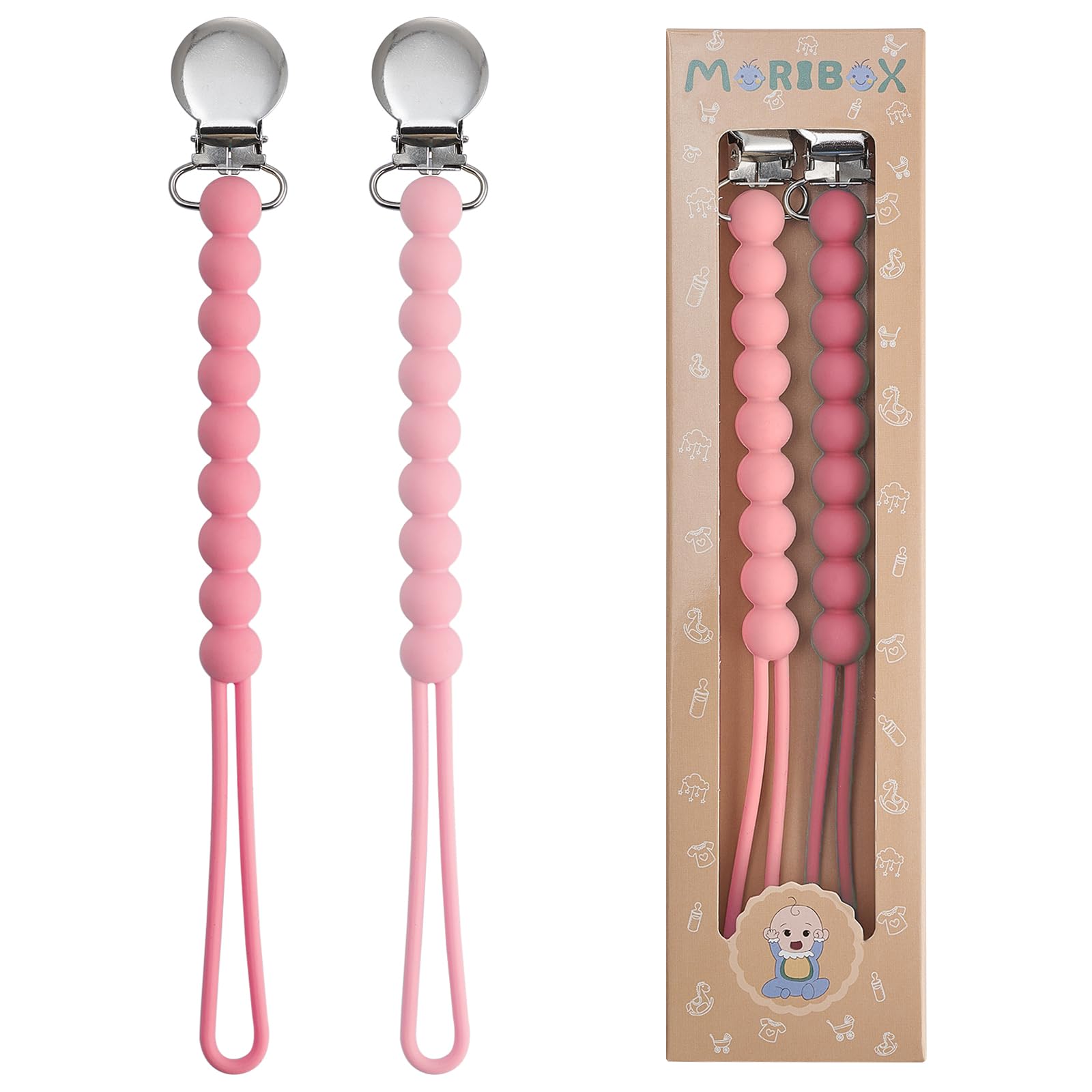 MORIBOX Paci Clip in elegant vintage colors keeps pacifiers stylish and easy to find.