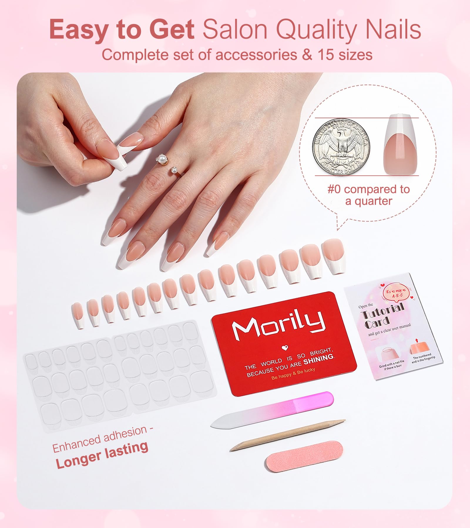 Morily glossy French tip nails designed to preserve color with top coat