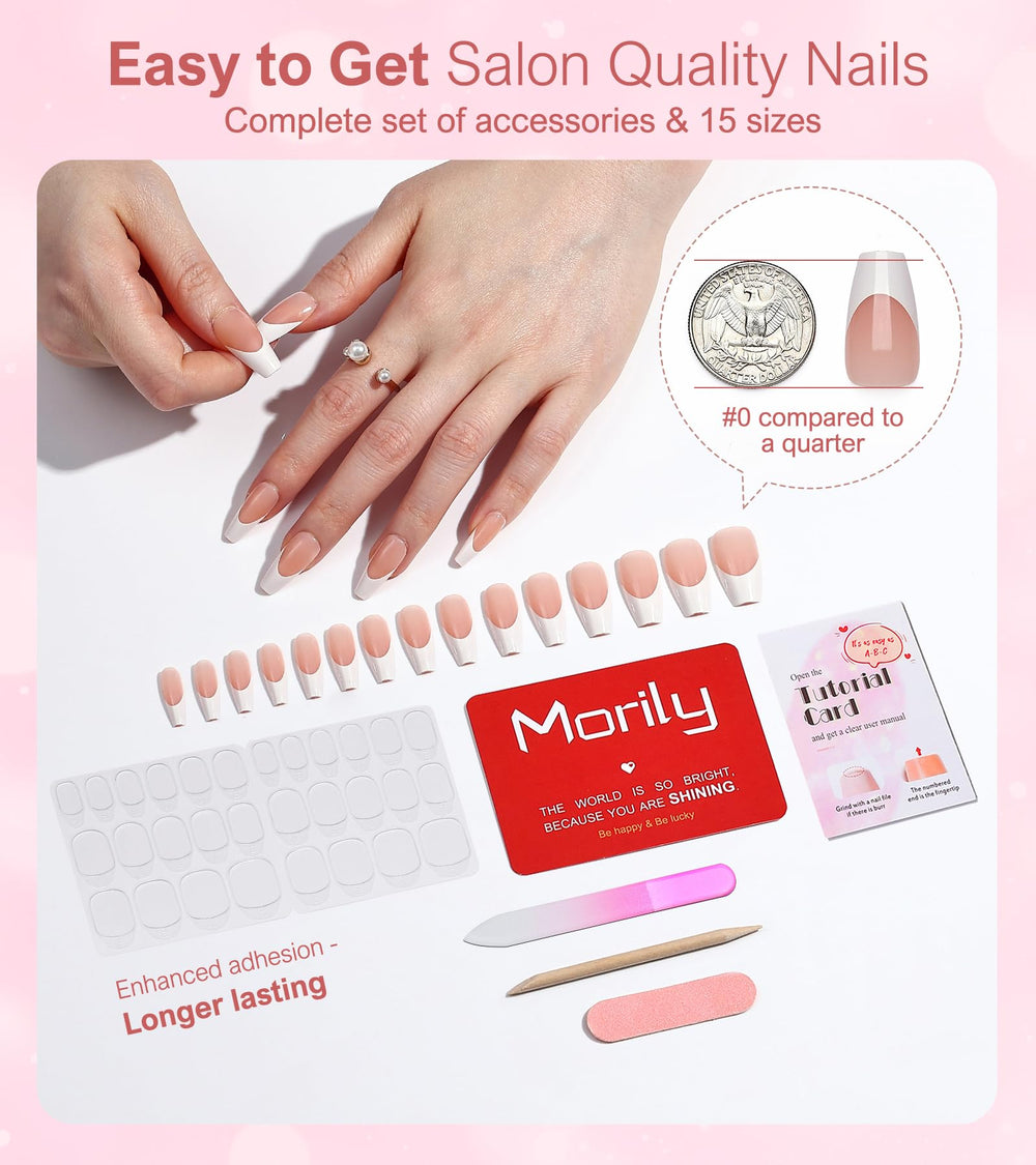 Morily glossy French tip nails designed to preserve color with top coat
