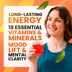Morning Buzz Energy Powder serving glass with Fruit Punch ready-to-drink