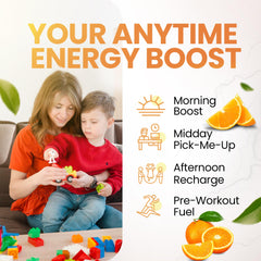Morning Buzz Orange Burst dissolved in glass demonstrates refreshing taste and clean energy