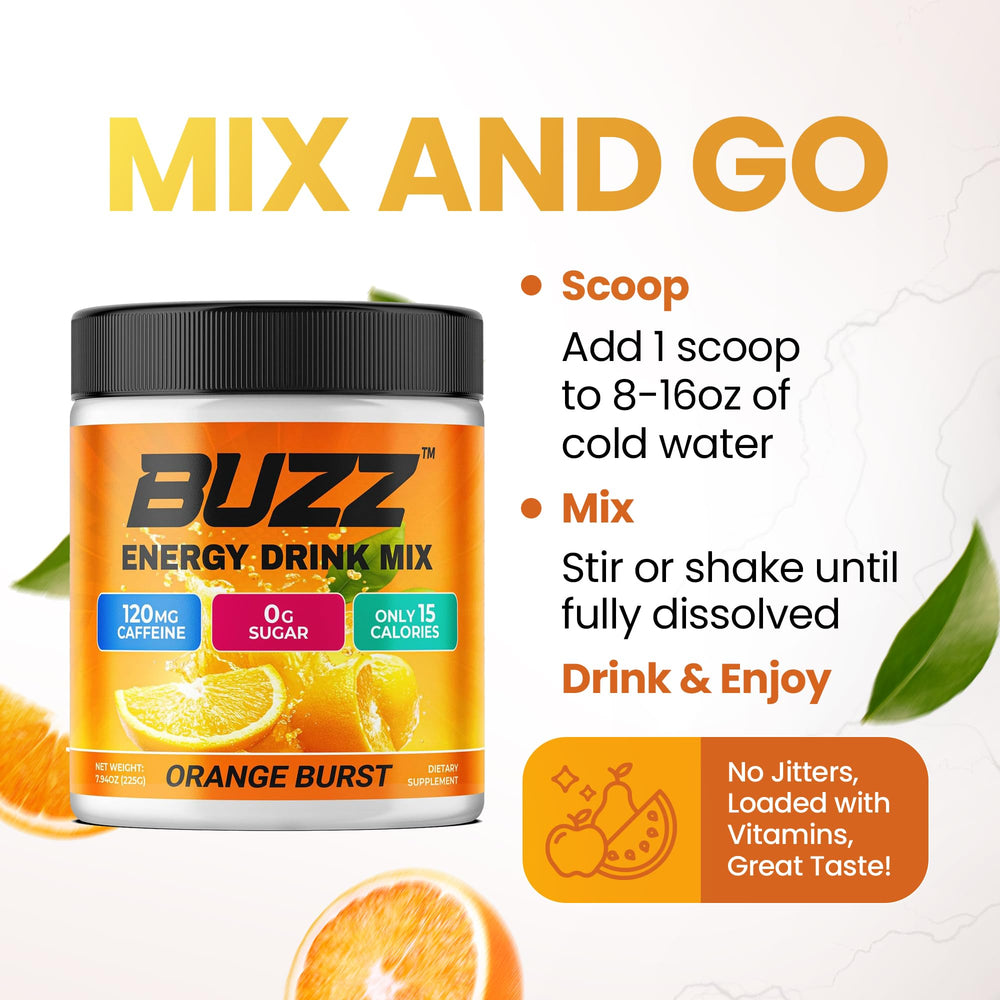 Morning Buzz Orange Burst packaging side emphasizes vegan, gluten-free, sugar-free attributes