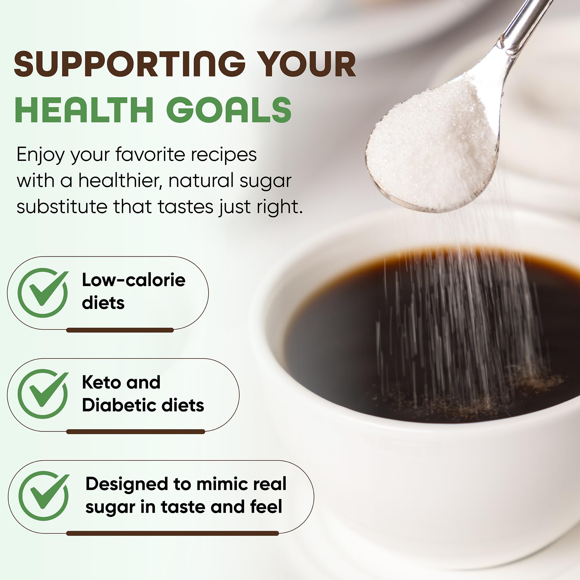 Morning Pep Allulose baking uses demonstrating sugar-like texture