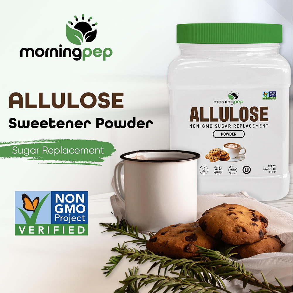 Morning Pep Allulose bottle near OU Kosher certification label.