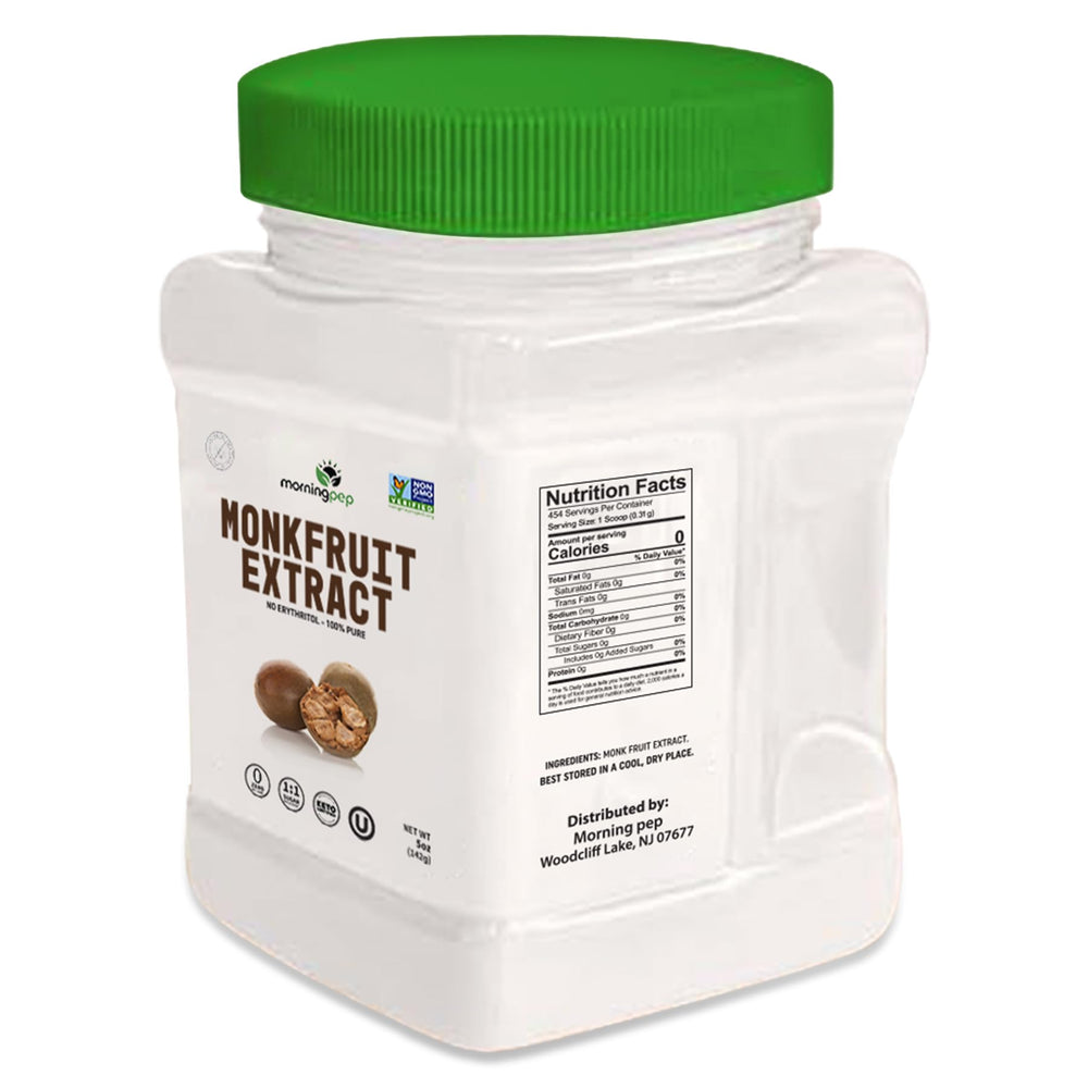 Morning Pep monk fruit powder in coffee cup for sugar-free flavor.