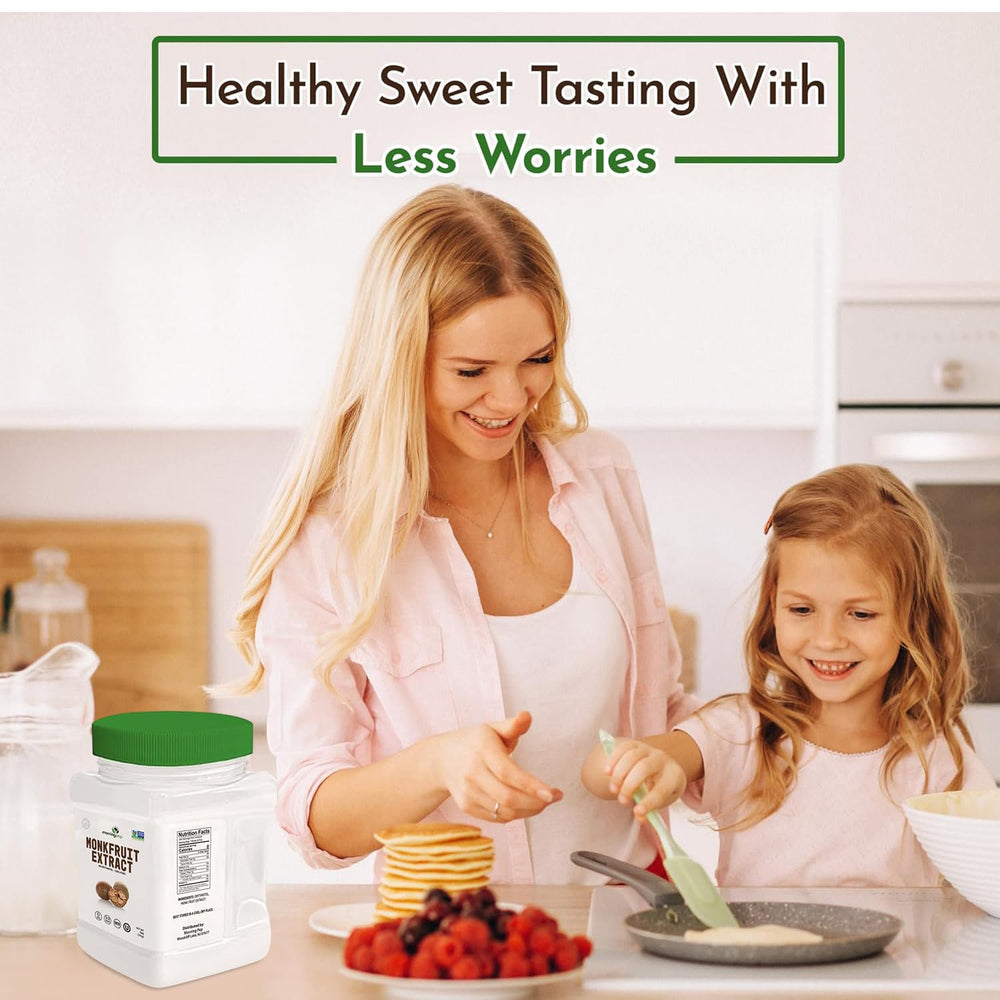 Morning Pep monk fruit powder ingredient label shows pure extract only.