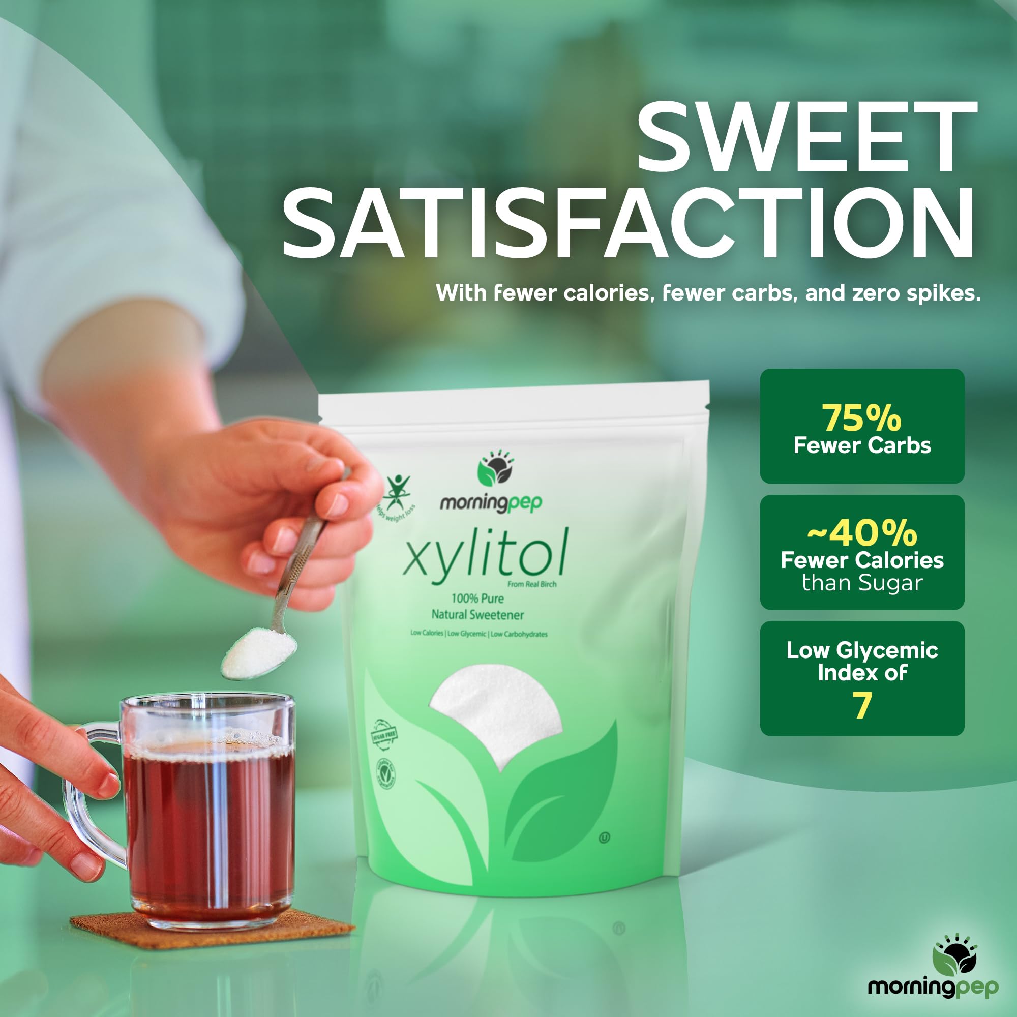 Morning Pep Pure Birch Xylitol coffee cup, no aftertaste with coffee