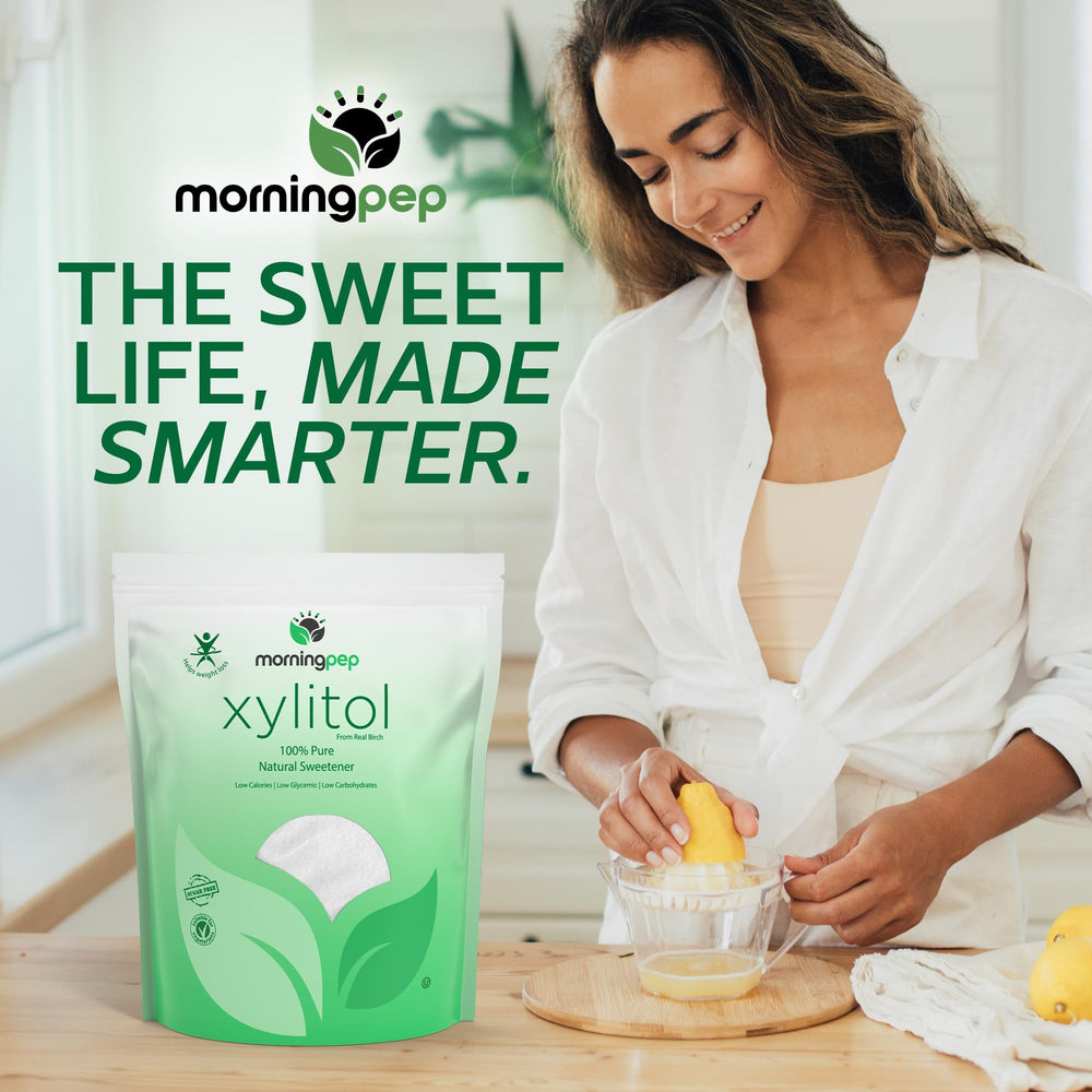 Morning Pep Pure Birch Xylitol kitchen scene, gluten-free and non-GMO