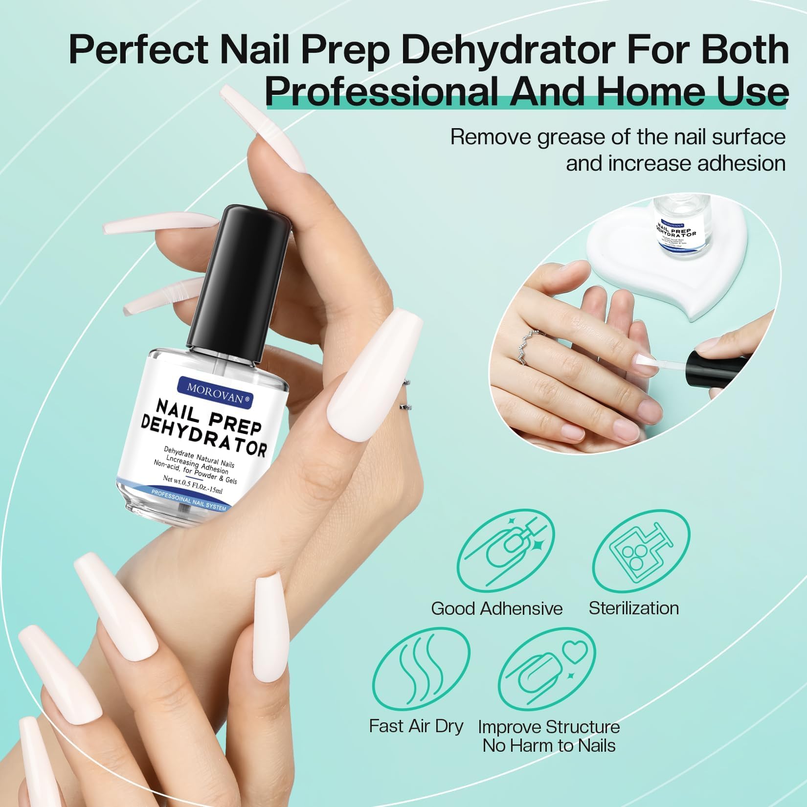Morovan Acid Free Dehydrator label closeup highlights safe acid-free formula.