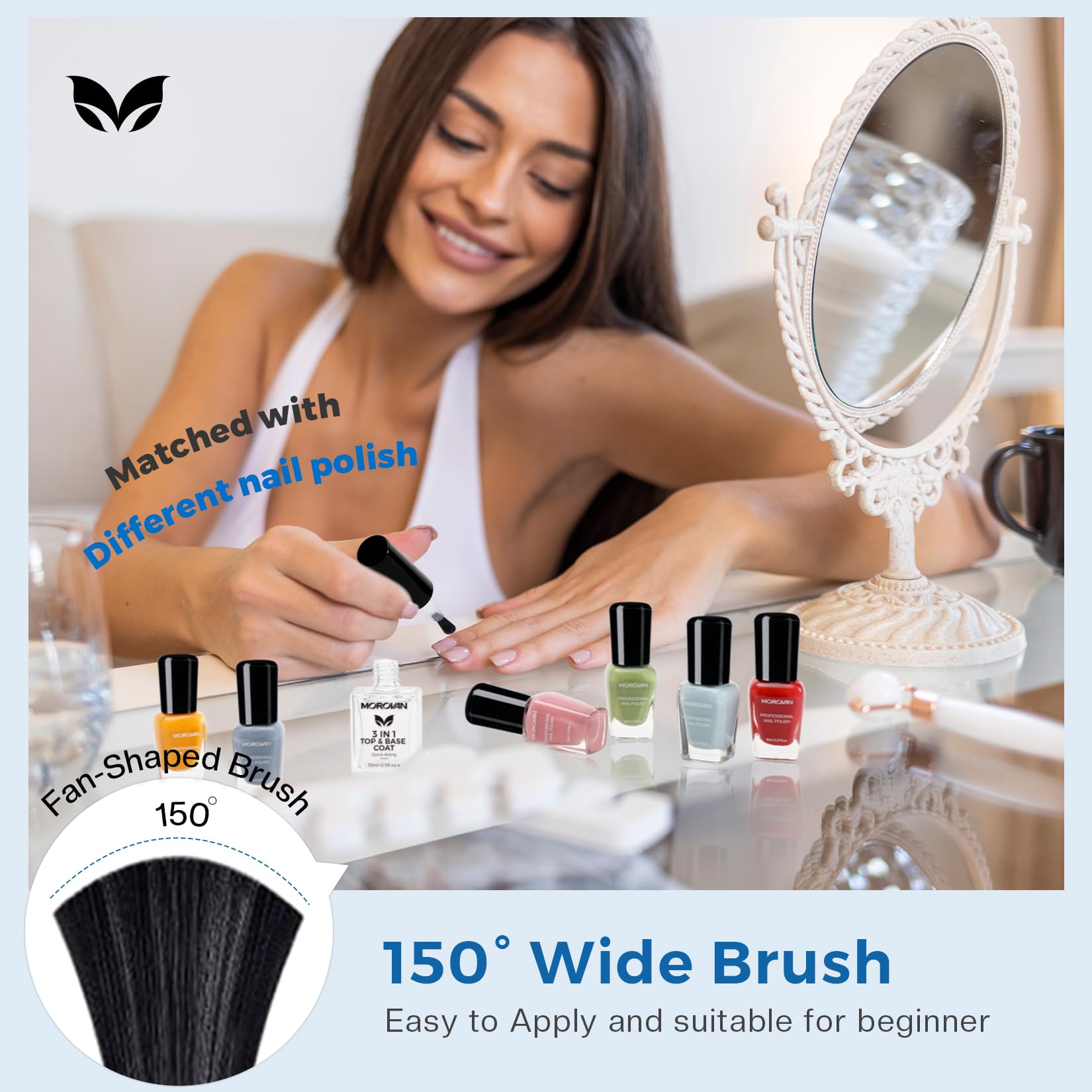 Morovan Base Coat 3-in-1 innovation bottle and brush display