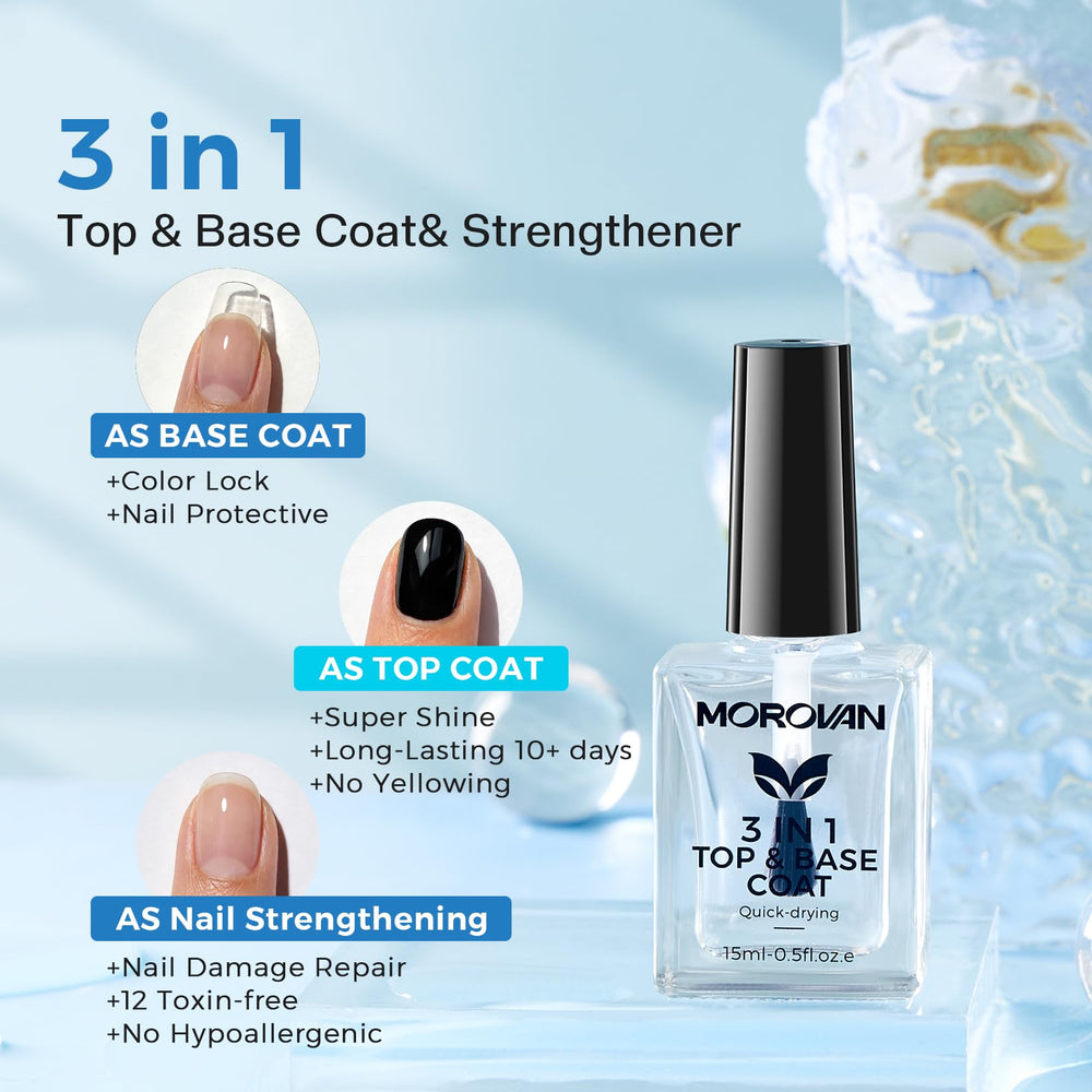 Morovan Base Coat Nail Strengthener brush-application showing smooth glide for daily care