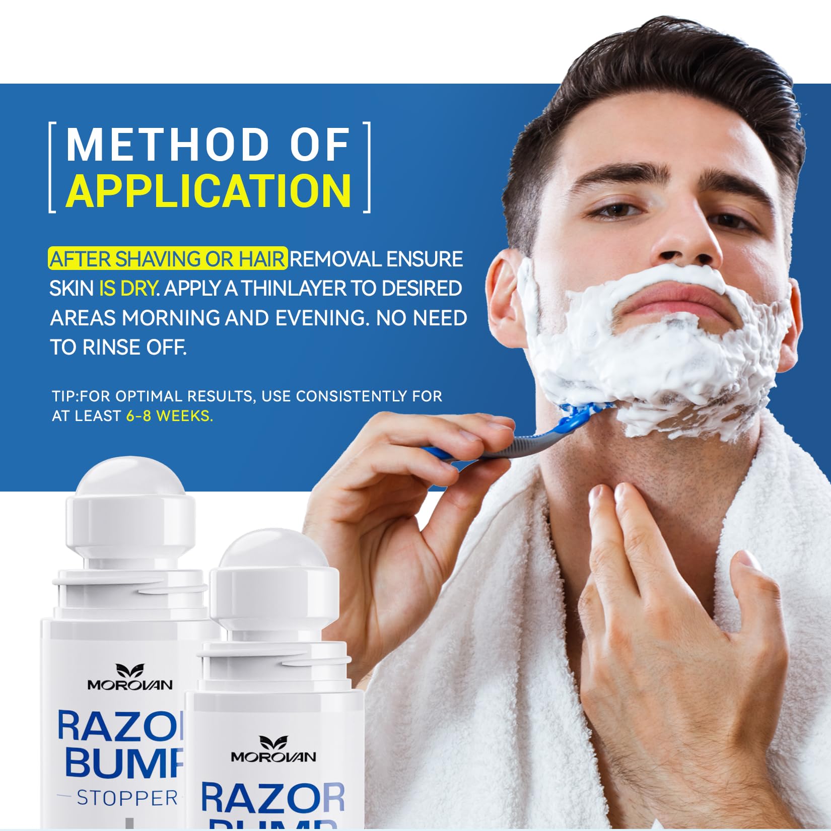 Morovan bottle highlights glycolic and salicylic acids for exfoliation and clarity