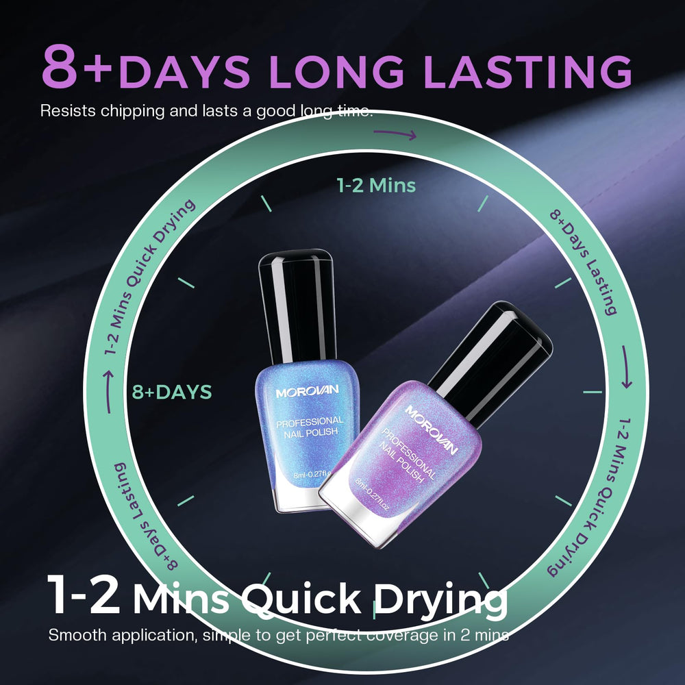 Morovan glitter shimmer finish for quick removal and changes.