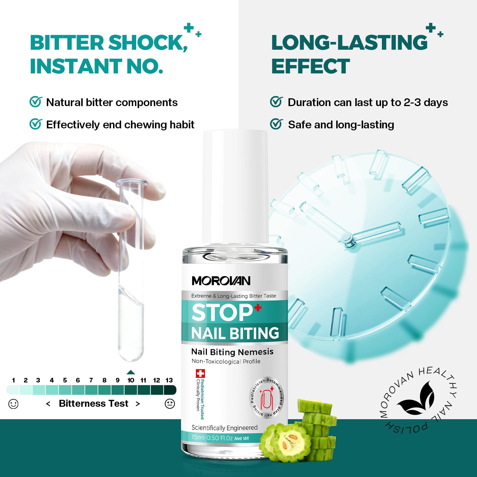 Morovan long-lasting bitter polish showing time-release protection during habit change.