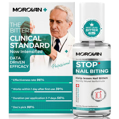 Morovan nail biting deterrent application on a child's nail for healthier growth.