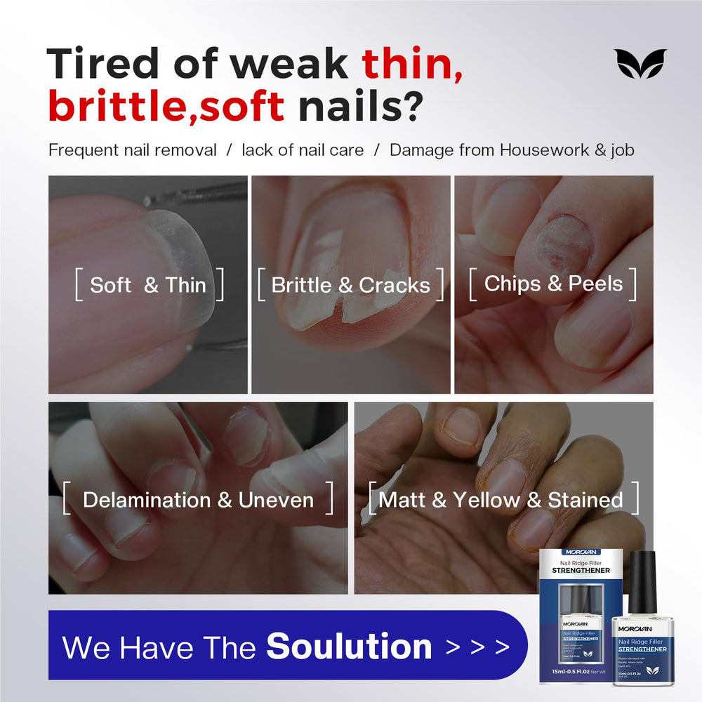 Morovan strengthener brush applying on nails to smooth ridges