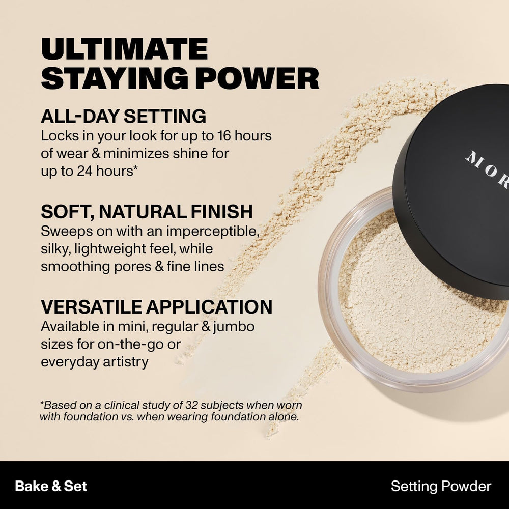 MORPHE Bake & Set translucent finish close-up shows natural skin appearance.