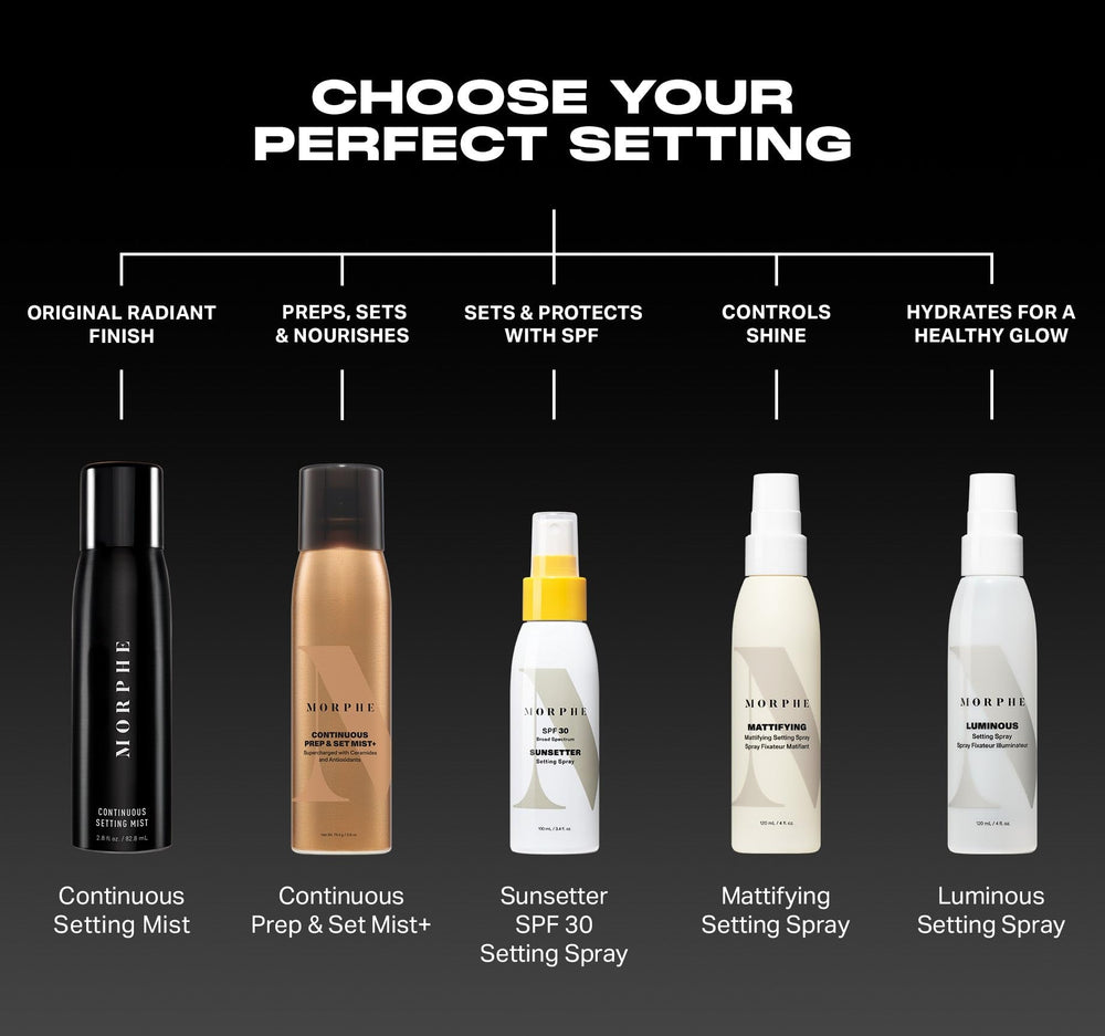 MORPHE Jumbo Setting Spray packaging shows product details and usage tips.