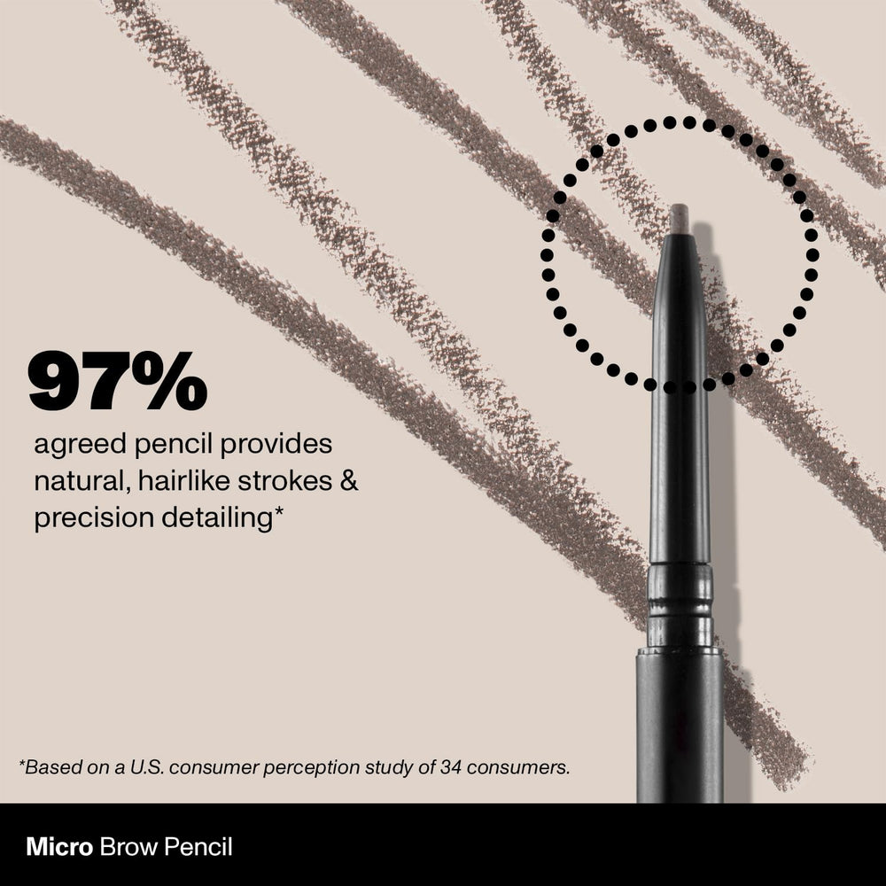 Morphe Latte eyebrow pencil in-use showing dual-color layering for natural brows