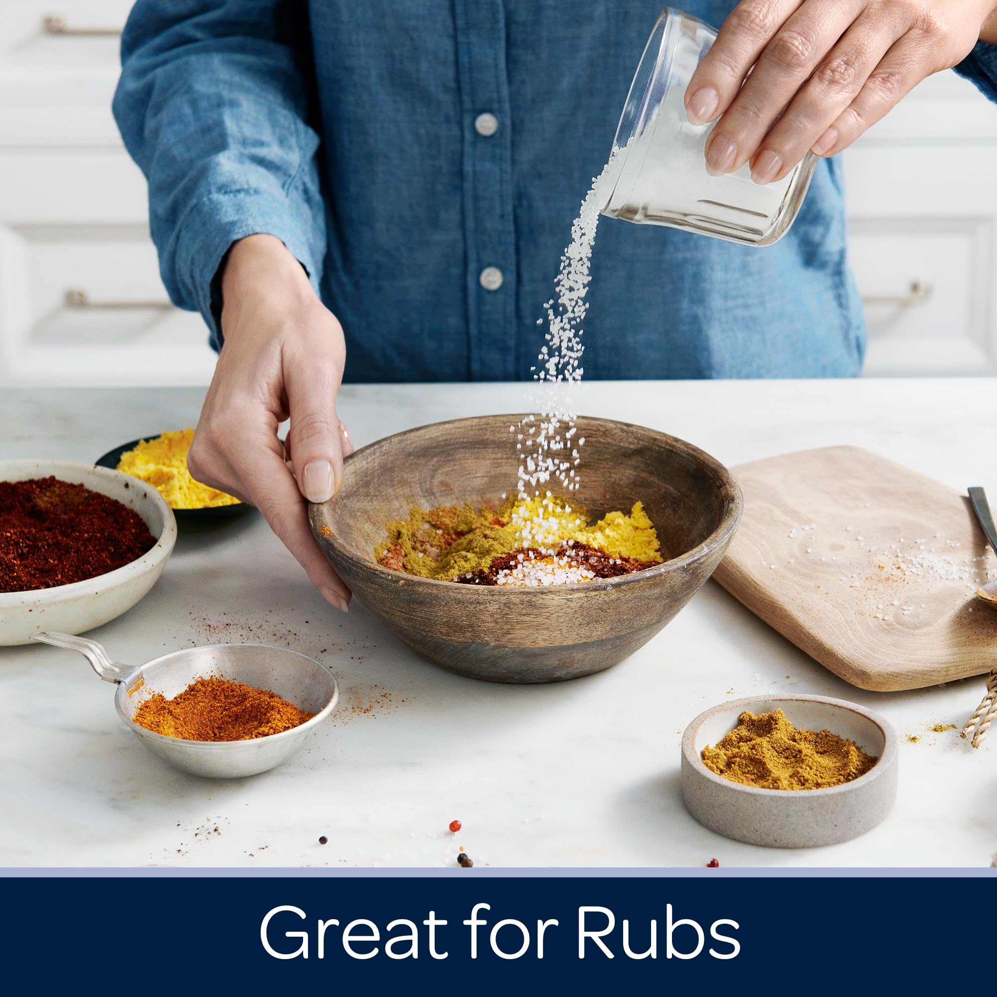 Morton Coarse Kosher Salt on grill and rubs for robust taste.