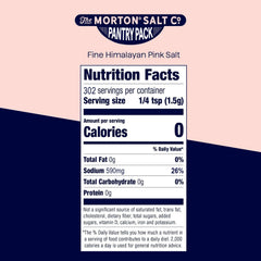 Morton Himalayan Pink Salt resealable pouch on the counter for easy pantry storage.